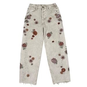 OH Jeans Women's S Wide Leg Jeans Embroidered Floral Y2K Retro‎ Festival - 27''